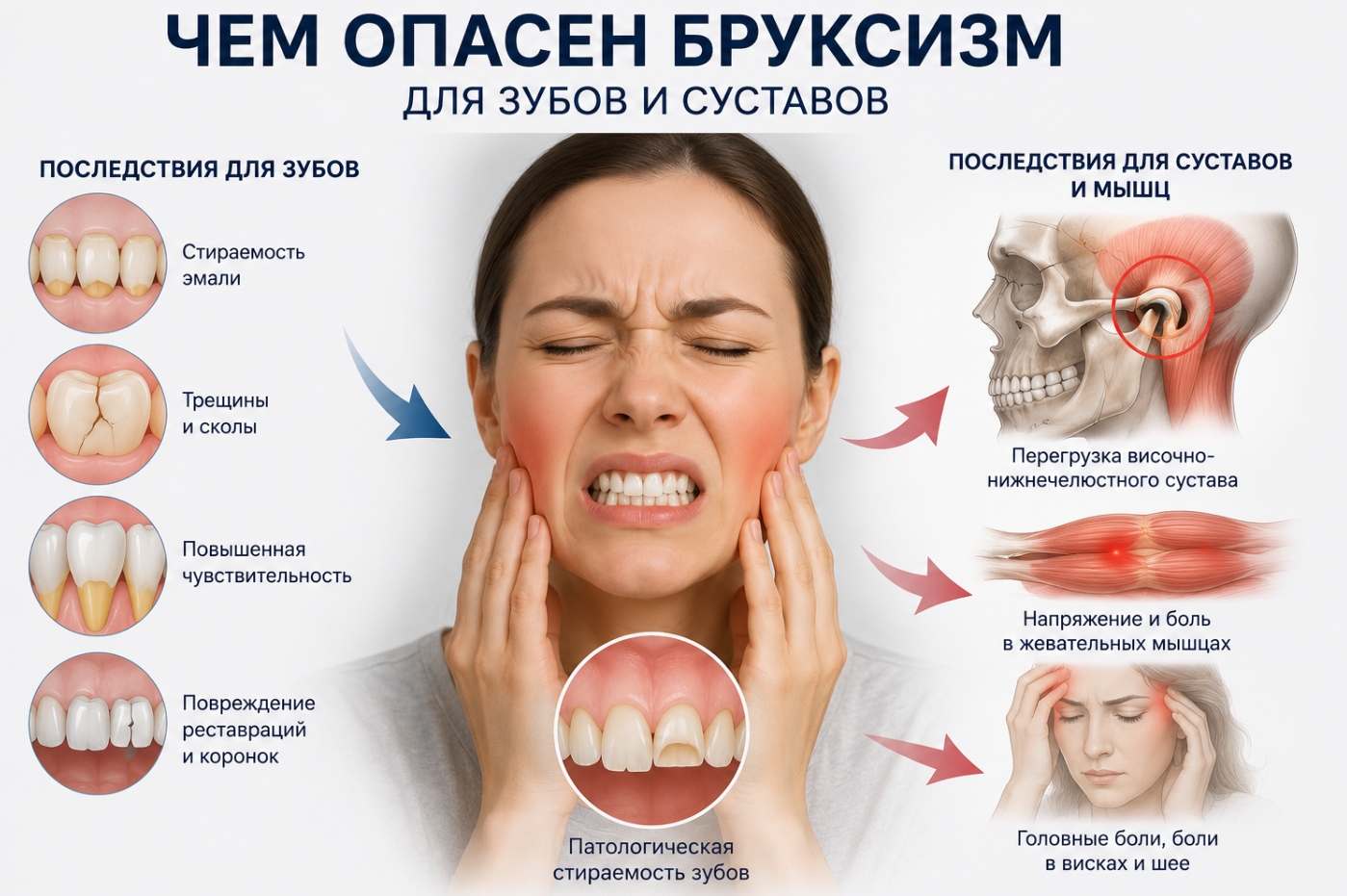 Чем опасен бруксизм для зубов и суставов