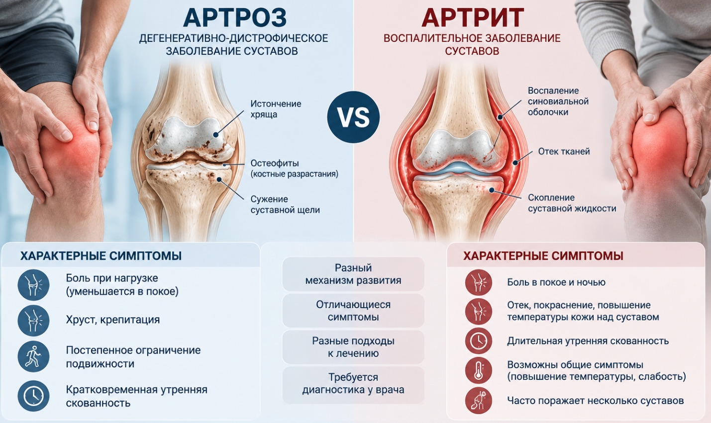 Как отличить артроз от артрита: симптомы, диагностика и лечение