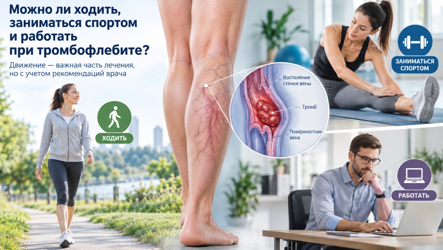 Можно ли ходить, заниматься спортом и работать при тромбофлебите