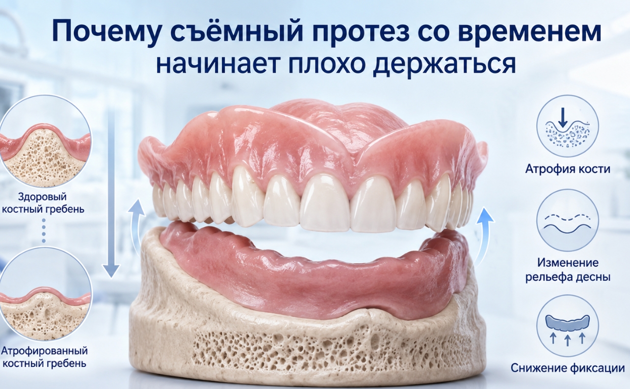 Почему съёмный протез со временем начинает плохо держаться